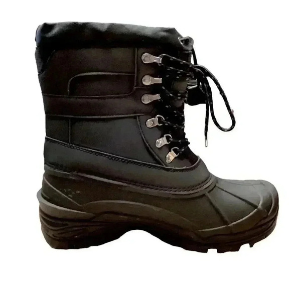 Khombu Men 9 Waterproof Insulated Lace Up Drawstring Snow Boots Black Vegan NEW - Picture 4 of 7